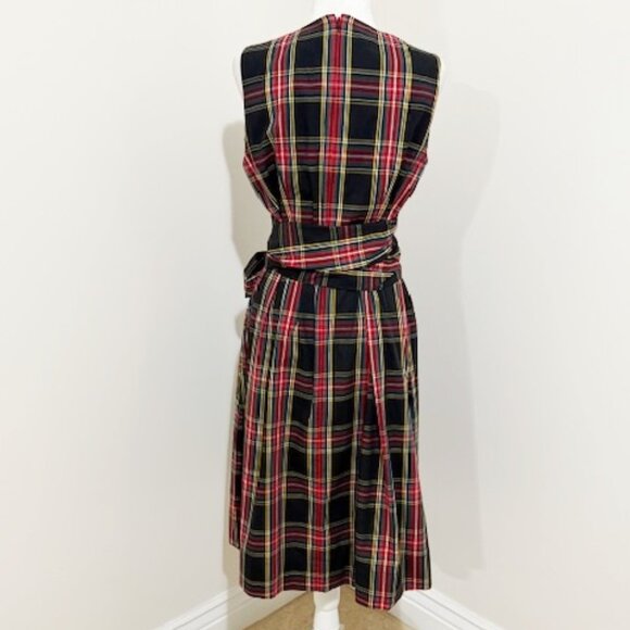 J.Crew Tartan V-Neck Wrap Dress in Stewart Tartan Black Sleeveless Size 14 - Picture 4 of 5